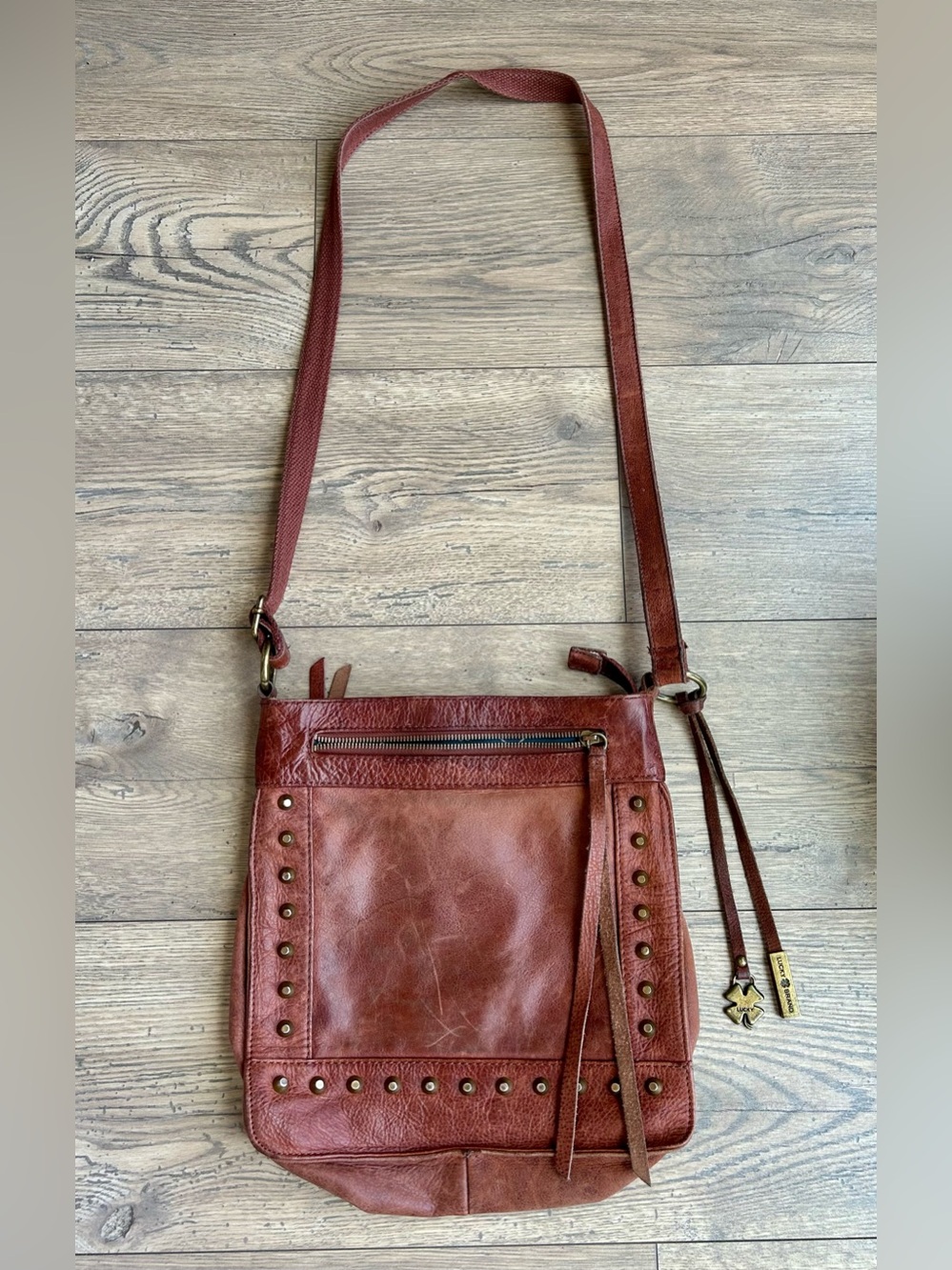 Lucky Brand Leather Crossbody Bag in Distressed Brown